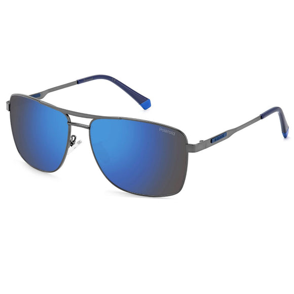 Polaroid PLD-2136GSX-KJ1-5X-59 Rectangle Sunglasses Size - 59 Gunmetal / Blue