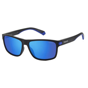 Polaroid PLD-2121S-OVK-5X-58 Rectangle Sunglasses Matte Blackb / Blue Mirrored