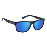 Polaroid PLD-2121S-OVK-5X-58 Rectangle Sunglasses Matte Blackb / Blue Mirrored