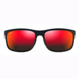 Maui Jim HUELO MJ-RM449-02 Rectangular Polarized Sunglasses Size - 58 Matte Black / HAWAII LAVA™