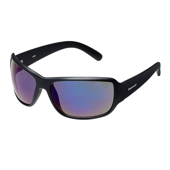 Fastrack P294BU2 Sports Sunglasses Size - 63 Black / Blue Mirrored